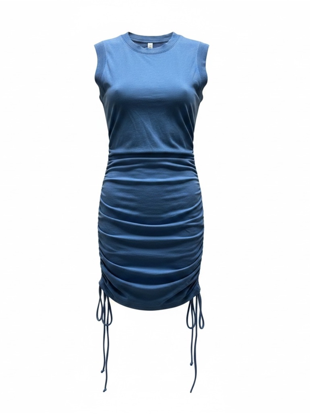 Daily Practice Bodycon Sleeveless Ruched Mini Dress in Blue
